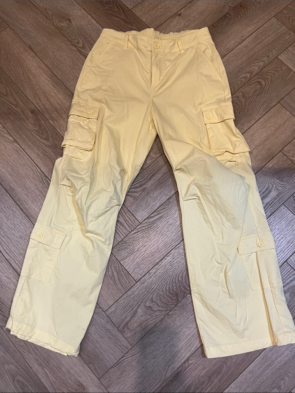 wild fable Pale Yellow Cargo Pants with Utility Pockets